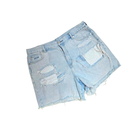 American Eagle Light Wash Blue Denim Distressed Jean Shorts Summer Size 16 - Picture 3 of 12